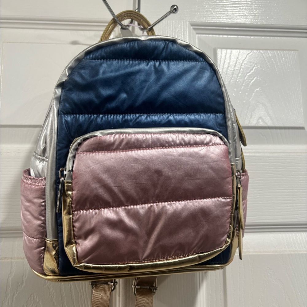 Bari Lynn. Pink and Blue Metalic Backpack. Size M